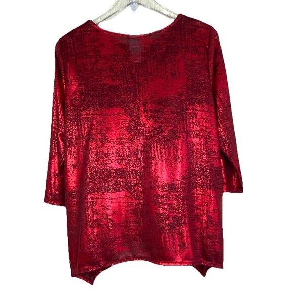Ruby Rd. Size PL Red Shimmery Beaded Tunic Top Asymmetrical Hemline Petite NWT - Picture 6 of 6